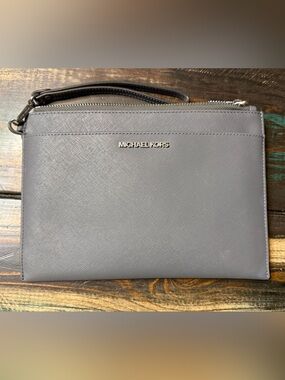 Michael Kors Gray Leather Wristlet
